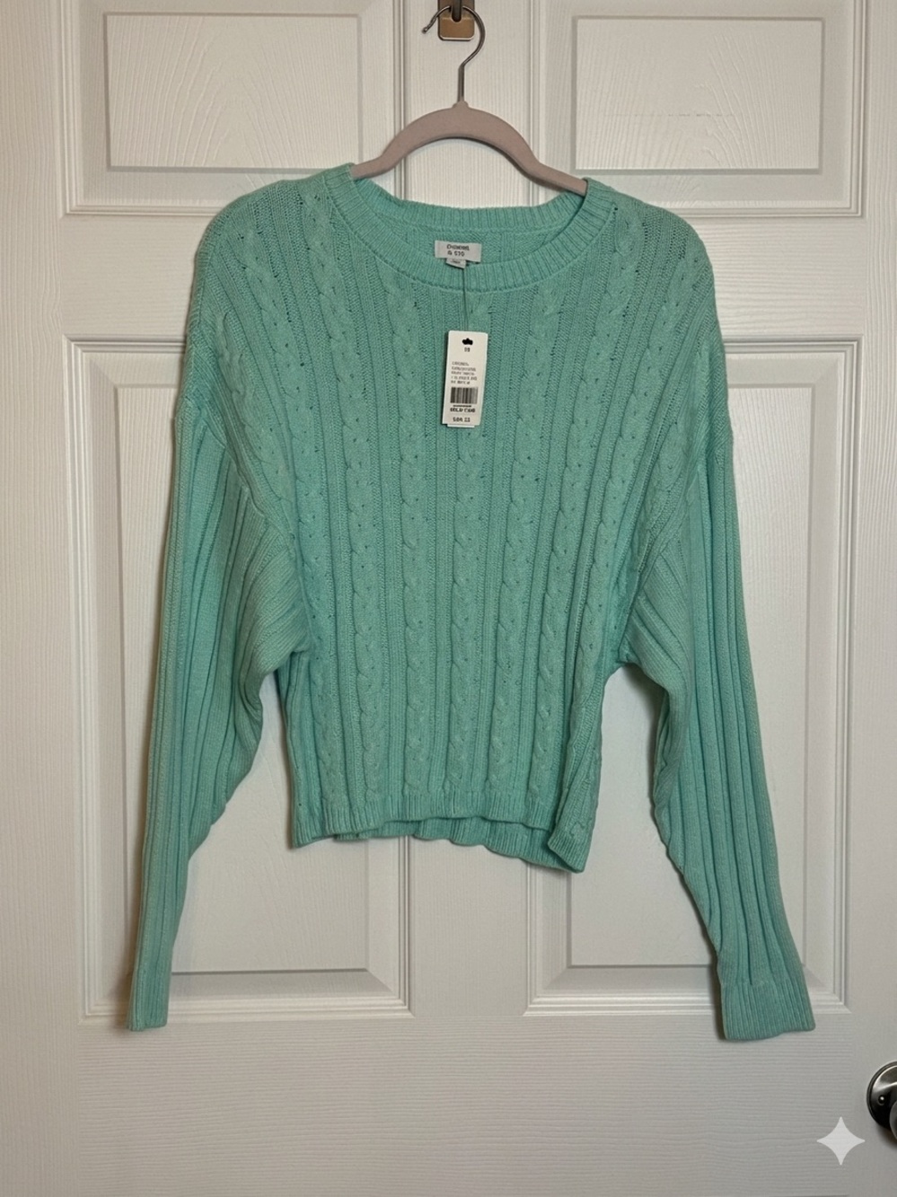 NWT Crown & Ivy Cable Knit Crewneck Sweater in Mint Green
